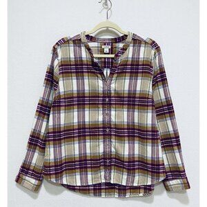 LL Bean Top Womens Large Maroon Plaid Flannel Button Up Outdoor Hiking Grunge